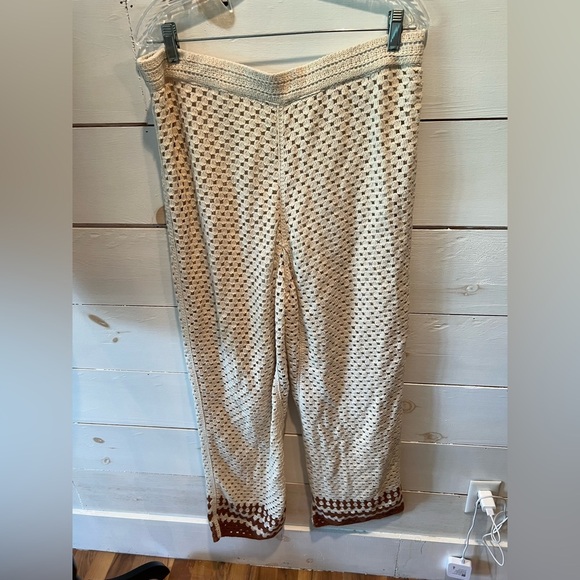Ultra Pink Anthropologie crochet Cream and Brown Patterned Pants, size XL, EUC - Picture 2 of 9